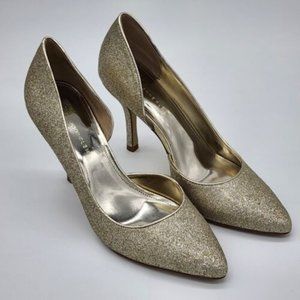 Anne Klein Woman's Gold Glittery High Heels Size 8 1/2 AKZYZ3